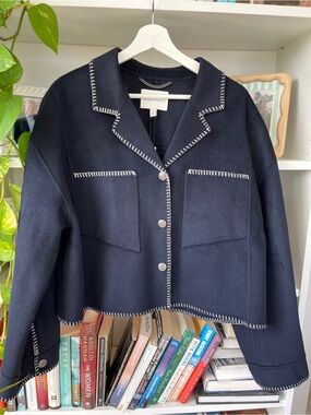 Banana Republic Size L Navy Boxy Cropped Jacket